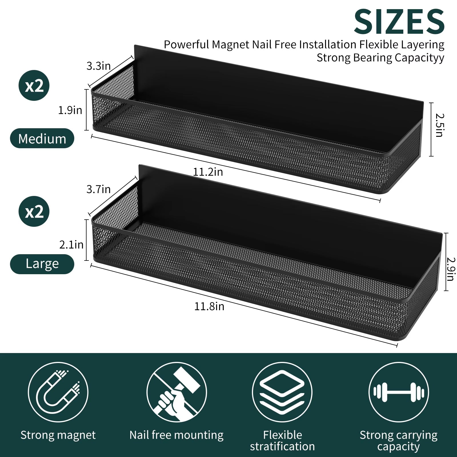 4 Packs of Magnetic Spice Rack for Refrigerator Super Strong Magnetic Refrigerator Shelf Metal Magnetic Fridge Organizer Rack Wi