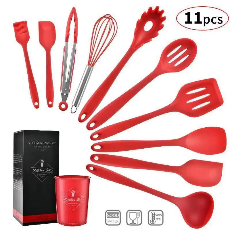 Kitchen Cookware Silicone Kitchenware Non-Stick Cookware Cooking Tool Spatula Ladle Egg Beaters Shovel Spoon Soup Utensils Set
