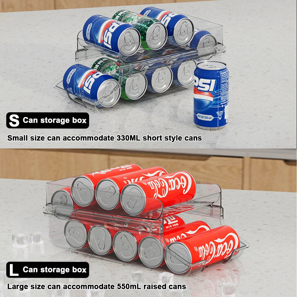 Refrigerator Can Beverage Rack Double Foldable Beer Cola Storage Holder Box Artifact Auto Rolling Dispenser Kitchen Organizer