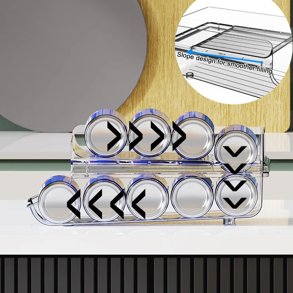 Refrigerator Can Beverage Rack Double Foldable Beer Cola Storage Holder Box Artifact Auto Rolling Dispenser Kitchen Organizer