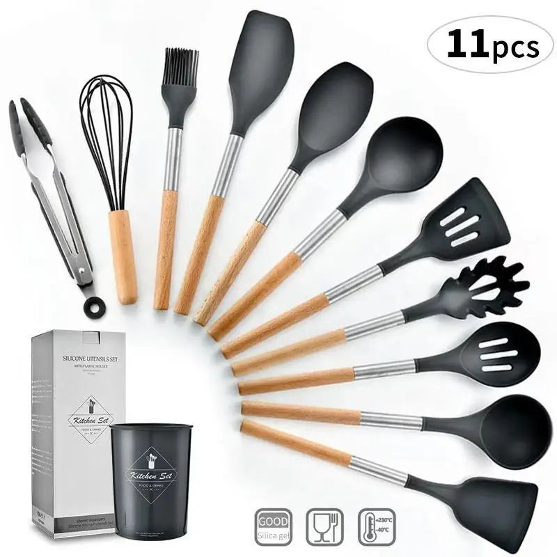 Kitchen Cookware Silicone Kitchenware Non-Stick Cookware Cooking Tool Spatula Ladle Egg Beaters Shovel Spoon Soup Utensils Set