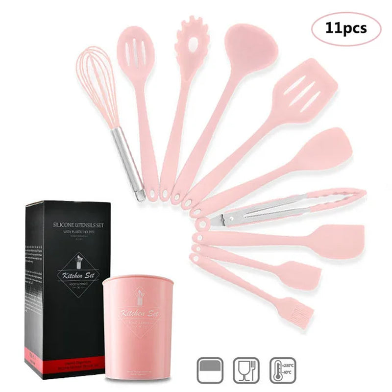 Kitchen Cookware Silicone Kitchenware Non-Stick Cookware Cooking Tool Spatula Ladle Egg Beaters Shovel Spoon Soup Utensils Set