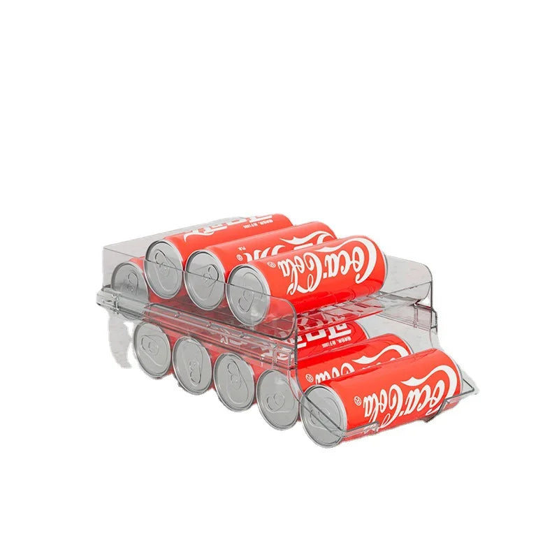Refrigerator Can Beverage Rack Double Foldable Beer Cola Storage Holder Box Artifact Auto Rolling Dispenser Kitchen Organizer