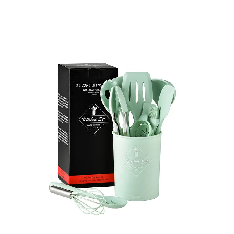 Kitchen Cookware Silicone Kitchenware Non-Stick Cookware Cooking Tool Spatula Ladle Egg Beaters Shovel Spoon Soup Utensils Set