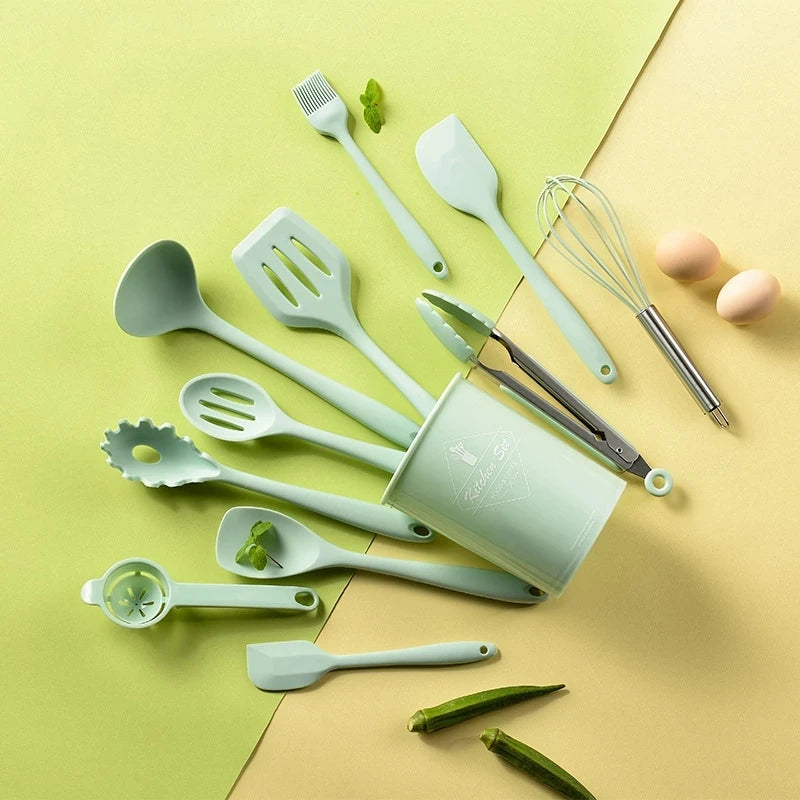 Kitchen Cookware Silicone Kitchenware Non-Stick Cookware Cooking Tool Spatula Ladle Egg Beaters Shovel Spoon Soup Utensils Set