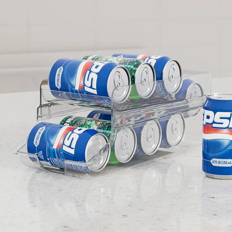Refrigerator Can Beverage Rack Double Foldable Beer Cola Storage Holder Box Artifact Auto Rolling Dispenser Kitchen Organizer