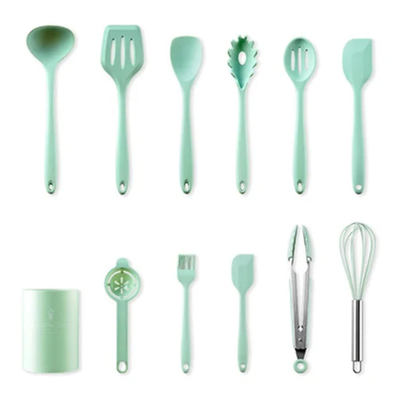 Kitchen Cookware Silicone Kitchenware Non-Stick Cookware Cooking Tool Spatula Ladle Egg Beaters Shovel Spoon Soup Utensils Set