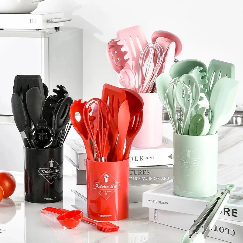 Kitchen Cookware Silicone Kitchenware Non-Stick Cookware Cooking Tool Spatula Ladle Egg Beaters Shovel Spoon Soup Utensils Set