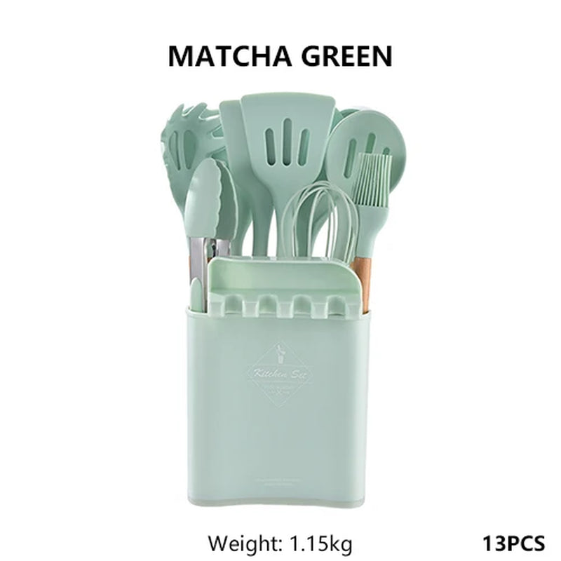 Kitchen Cookware Silicone Kitchenware Non-Stick Cookware Cooking Tool Spatula Ladle Egg Beaters Shovel Spoon Soup Utensils Set