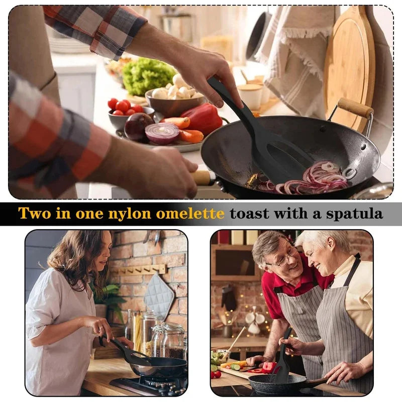 New 2 in 1 Grip Flip Spatula Tongs Egg Flipper Spatula Nylon Non Stick Coating Pancake Fish French Toast Omelet Making Tool
