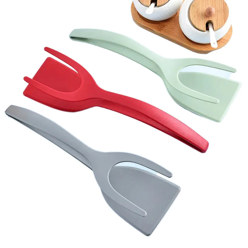 New 2 in 1 Grip Flip Spatula Tongs Egg Flipper Spatula Nylon Non Stick Coating Pancake Fish French Toast Omelet Making Tool