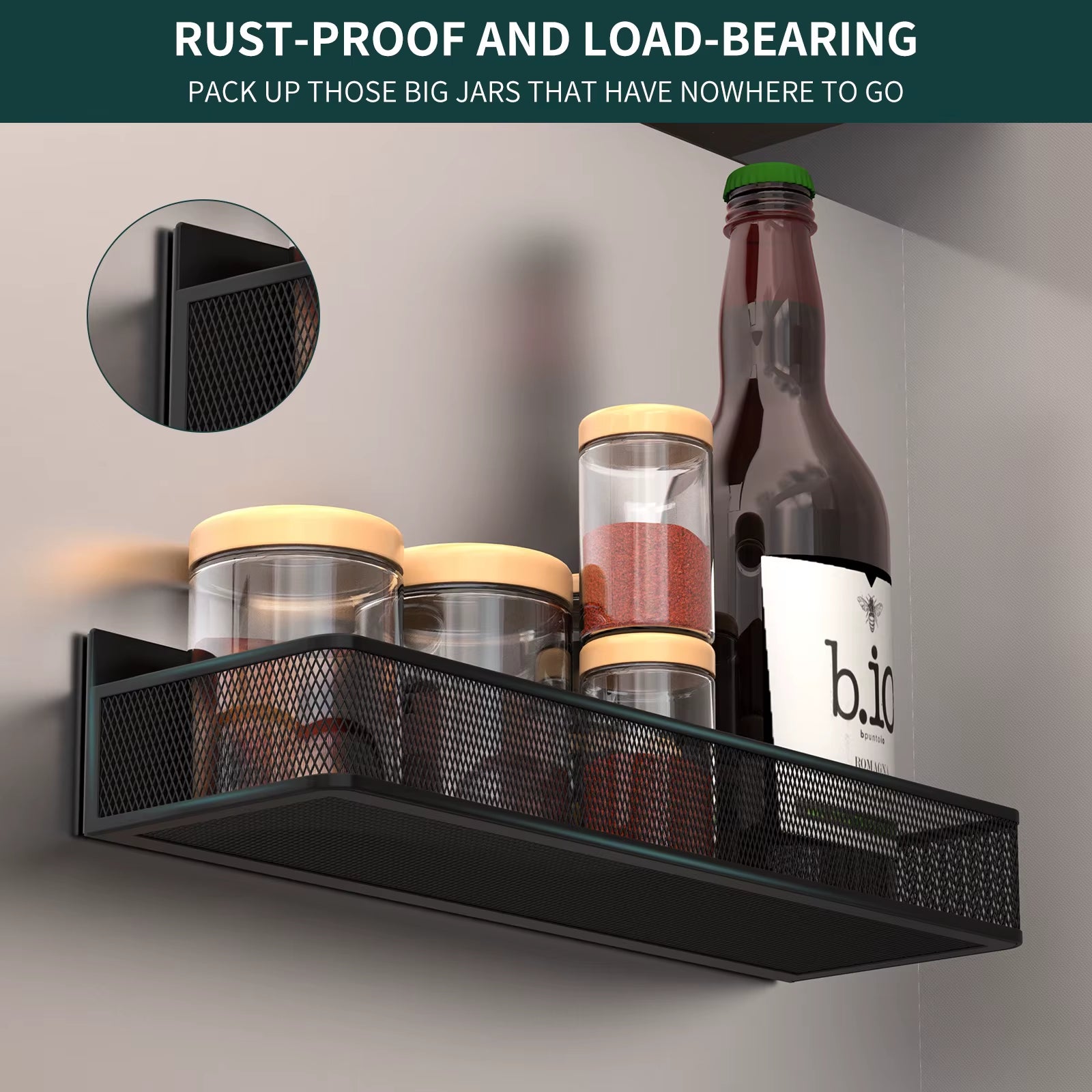 4 Packs of Magnetic Spice Rack for Refrigerator Super Strong Magnetic Refrigerator Shelf Metal Magnetic Fridge Organizer Rack Wi
