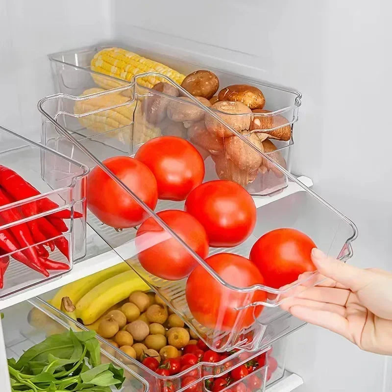 New Refrigerator Organizer Bin Stackable Fridge Food Storage Box with Handle Clear Plastic Pantry Food Freezer Organizer Tool